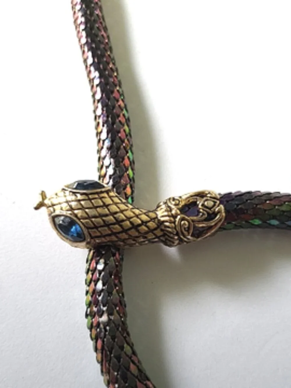 Vintage 1970's DL Auld Rainbow Iridescent Mesh Snake Belt  Blue Eyes 36
